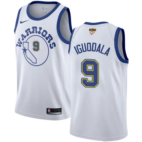 Nike Warriors #9 Andre Iguodala White Throwback The Finals Patch NBA Swingman Hardwood Classics Jersey