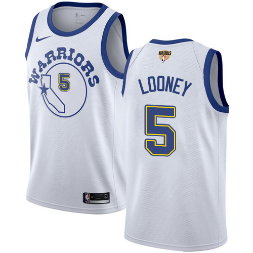 Nike Warriors #5 Kevon Looney White Throwback The Finals Patch NBA Swingman Hardwood Classics Jersey