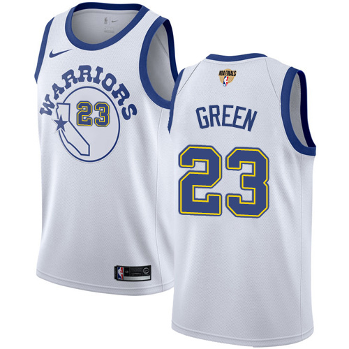 Nike Warriors #23 Draymond Green White Throwback The Finals Patch NBA Swingman Hardwood Classics Jersey