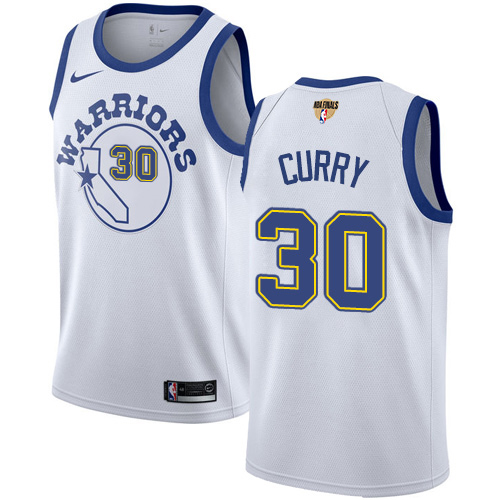 Nike Warriors #30 Stephen Curry White Throwback The Finals Patch NBA Swingman Hardwood Classics Jersey