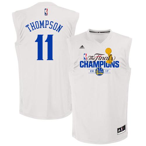 Warriors #11 Klay Thompson White 2017 NBA Finals Champions Stitched NBA Jersey