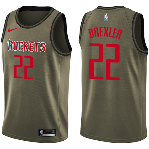 Nike Rockets #22 Clyde Drexler Green Salute to Service NBA Swingman Jersey