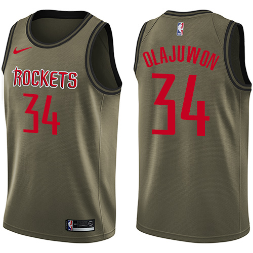 Nike Rockets #34 Hakeem Olajuwon Green Salute to Service NBA Swingman Jersey