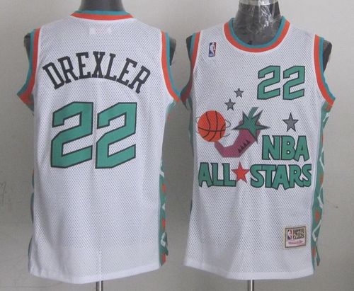 Mitchell And Ness Rockets #22 Clyde Drexler White 1996 All-Star Stitched NBA Jersey