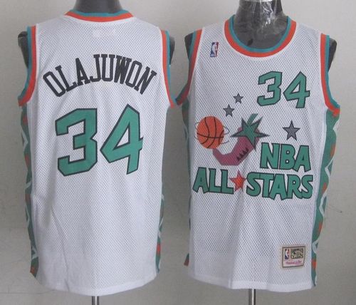 Mitchell And Ness Rockets #34 Hakeem Olajuwon White 1996 All-Star Stitched NBA Jersey