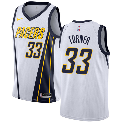 Pacers #33 Myles Turner White Basketball Swingman Earned Edition Jersey