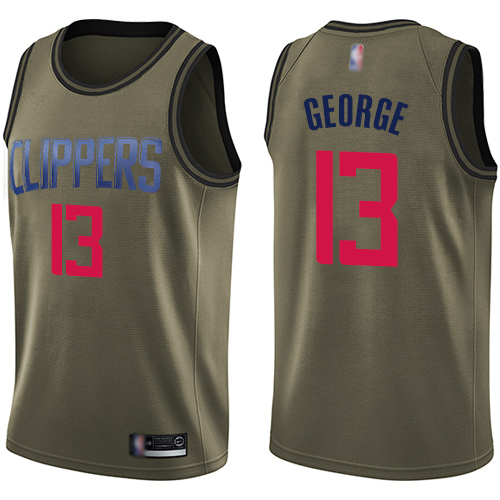 Clippers #13 Paul George Green Basketball Swingman Salute to Service Jersey