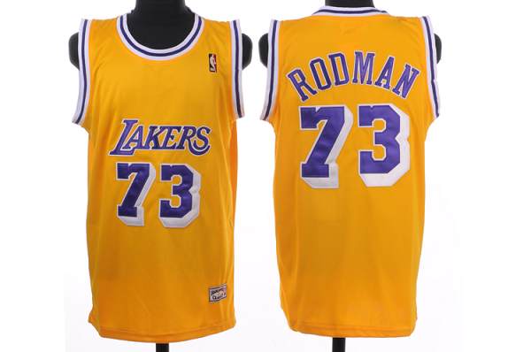 Mitchell and Ness Lakers #73 Dennis Rodman Stitched Yellow Throwback NBA Jersey