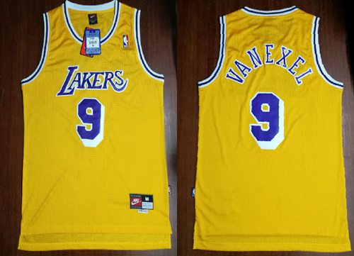 Mitchell And Ness Lakers #9 Nick Van Exel Yellow Throwback Stitched NBA Jersey - Click Image to Close