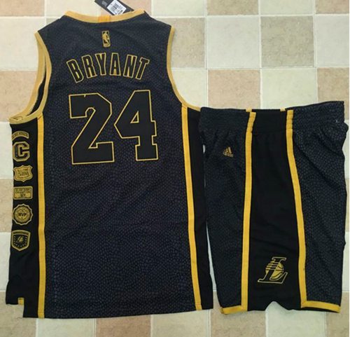 Lakers #24 Kobe Bryant Black Serpentine Retirement Memorial A Set Stitched NBA Jersey