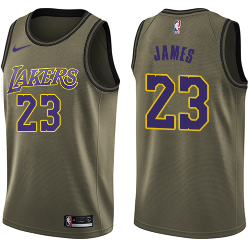 Nike Lakers #23 LeBron James Green NBA Swingman Salute to Service Jersey - Click Image to Close