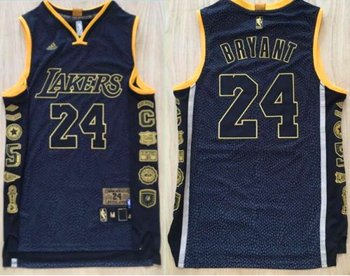 Lakers #24 Kobe Bryant Black Serpentine Retirement Memorial Stitched NBA Jersey - Click Image to Close