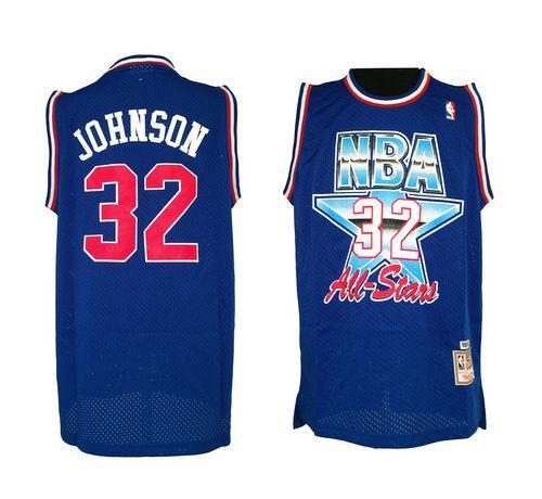 Lakers #32 Magic Johnson Blue 1992 All-Star Throwback Stitched NBA Jersey