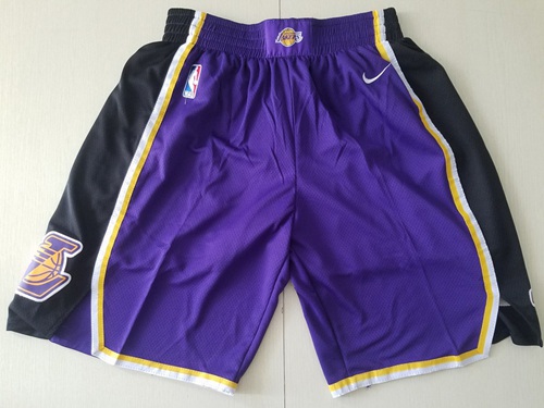 Men's Los Angeles Lakers Purple Black Swingman Performance Shorts - Click Image to Close