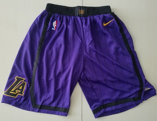 Men's Los Angeles Lakers Purple City Edition 2018-19 Swingman Performance Shorts - Click Image to Close