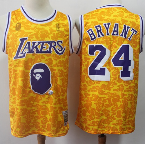 Mitchell And Ness 1996-97 A Bathing Ape Lakers #24 Kobe Bryant Gold Stitched NBA Jersey