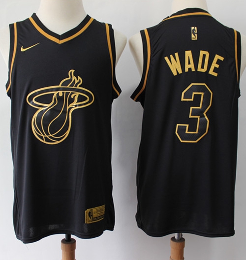 Heat #3 Dwyane Wade Black/Gold Basketball Swingman Limited Edition Jersey - Click Image to Close