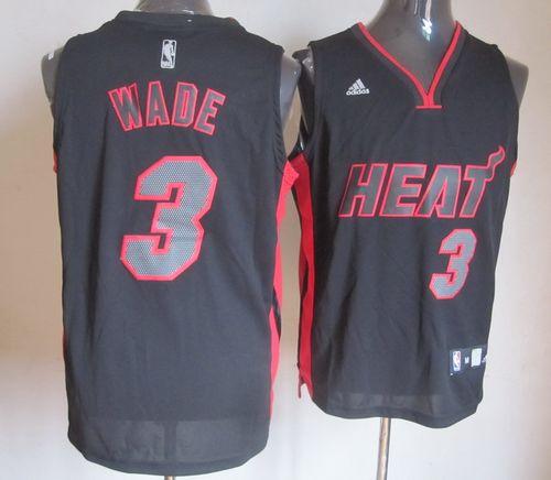 Heat #3 Dwyane Wade Black With Red & Black Number Stitched NBA Jersey - Click Image to Close