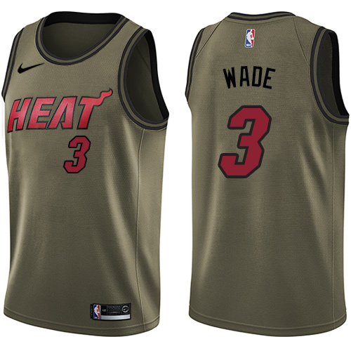 Nike Heat #3 Dwyane Wade Green Salute to Service NBA Swingman Jersey