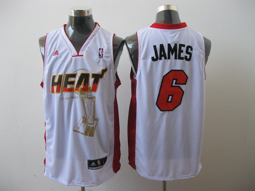 Heat 2011 Championship #6 LeBron James White Stitched NBA Jersey