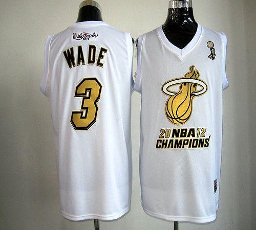 Heat #3 Dwyane Wade White Majestic 2012 NBA Champions Stitched NBA Jersey - Click Image to Close