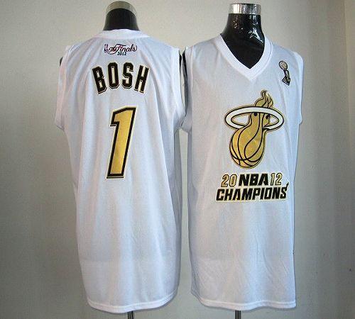 Heat #1 Chris Bosh White Majestic 2012 NBA Champions Stitched NBA Jersey - Click Image to Close