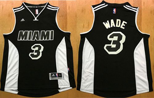 Heat #3 Dwyane Wade Black/White Stitched NBA Jersey