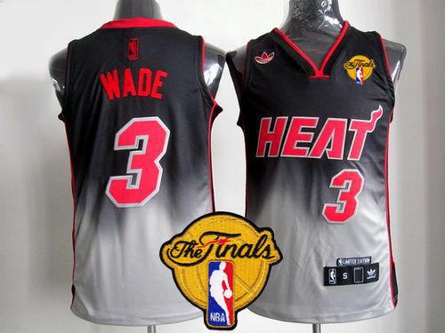 Heat #3 Dwyane Wade Black/Grey Fadeaway Fashion Finals Patch Stitched NBA Jersey - Click Image to Close