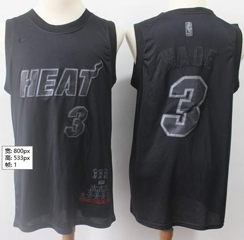 Heat #3 Dwyane Wade Black Basketball MVP Swingman Jersey - Click Image to Close