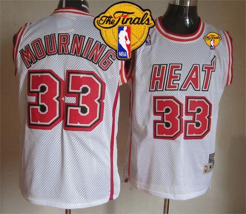 Heat #33 Alonzo Mourning White Throwback Finals Patch Stitched NBA Jersey - Click Image to Close