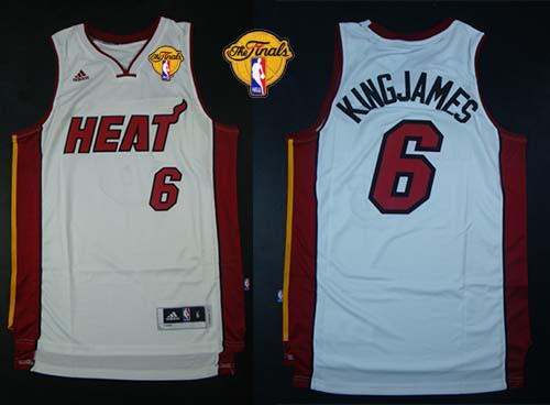 Heat #6 LeBron James White Nickname King James Finals Patch Stitched NBA Jersey