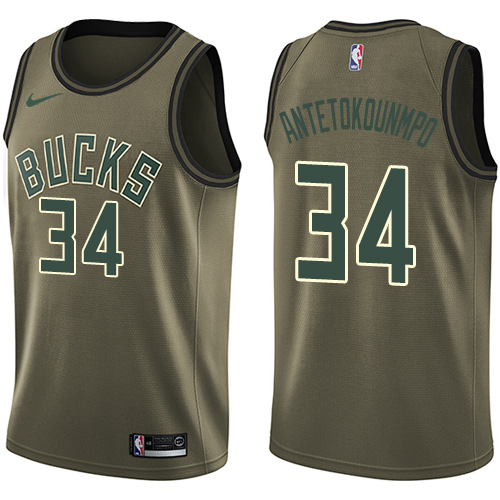 Nike Bucks #34 Giannis Antetokounmpo Green Salute to Service NBA Swingman Jersey