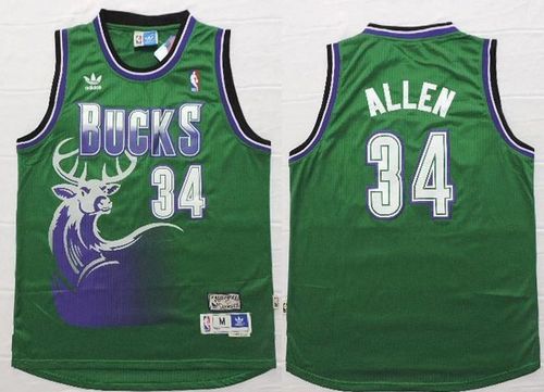 Bucks #34 Ray Allen Green Throwback New Stitched NBA Jersey