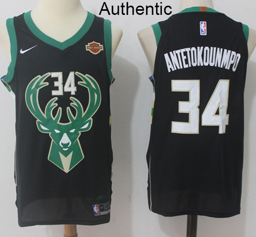 Nike Bucks #34 Giannis Antetokounmpo Black NBA Authentic Statement Edition Jersey