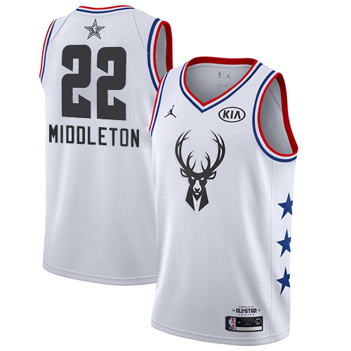 Bucks #22 Khris Middleton White Basketball Jordan Swingman 2019 All-Star Game Jersey - Click Image to Close