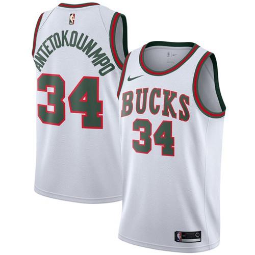 Nike Bucks #34 Giannis Antetokounmpo White Throwback NBA Swingman Hardwood Classics Jersey