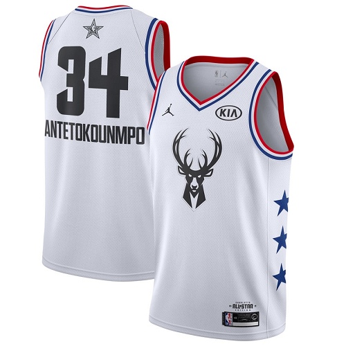 Bucks #34 Giannis Antetokounmpo White Basketball Jordan Swingman 2019 All-Star Game Jersey