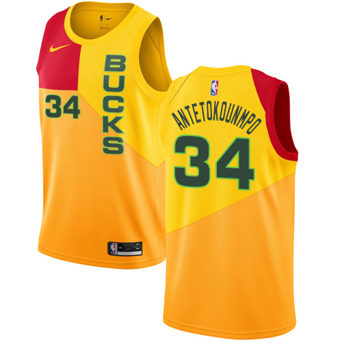 Nike Bucks #34 Giannis Antetokounmpo Yellow NBA Swingman City Edition 2018/19 Jersey