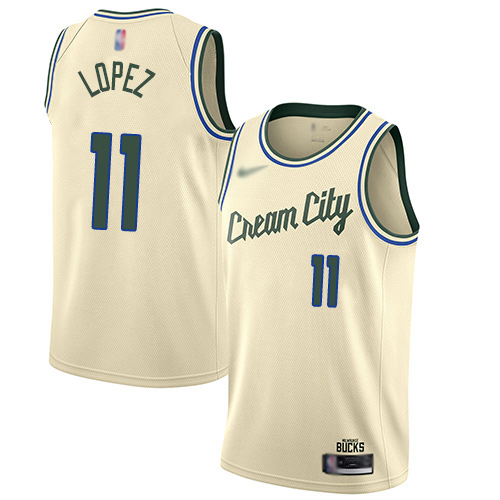 Bucks #11 Brook Lopez Cream Basketball Swingman City Edition 2019/20 Jersey