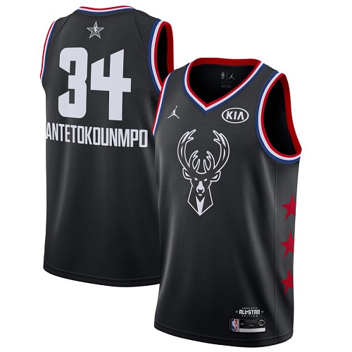 Bucks #34 Giannis Antetokounmpo Black Basketball Jordan Swingman 2019 All-Star Game Jersey