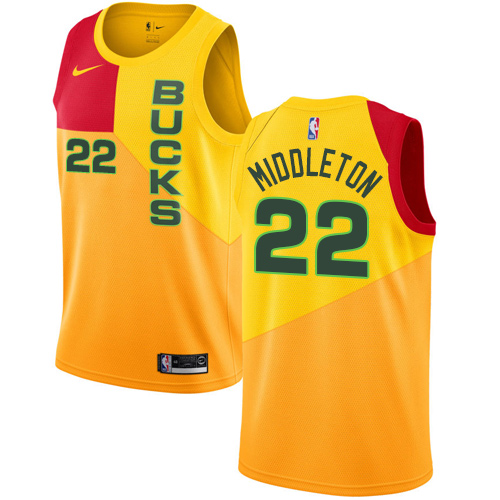 Bucks #22 Khris Middleton Yellow Basketball Swingman City Edition 2018/19 Jersey