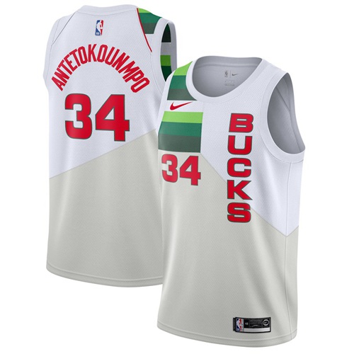 Bucks #34 Giannis Antetokounmpo White Basketball Swingman Earned Edition Jersey