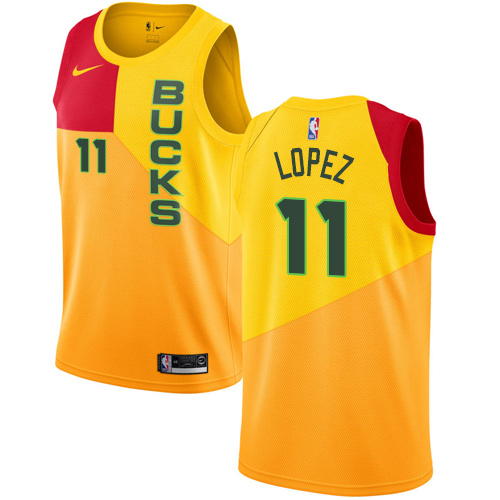 Bucks #11 Brook Lopez Yellow Basketball Swingman City Edition 2018/19 Jersey