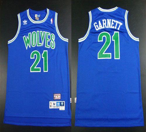 Timberwolves #21 Retro Kevin Garnett Blue Throwback Stitched NBA Jersey