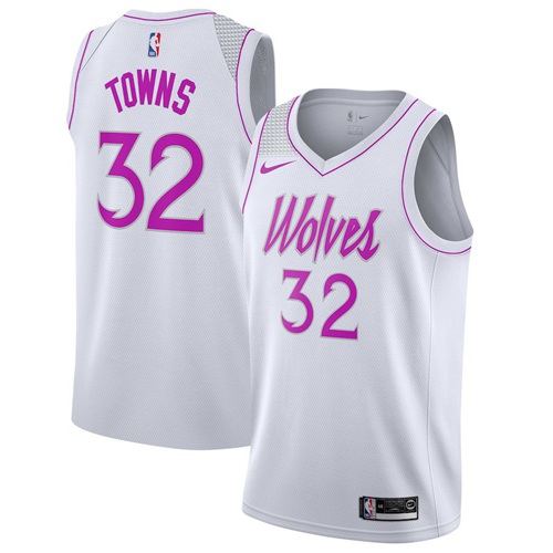 Timberwolves #32 Karl-Anthony Towns White Basketball Swingman Earned Edition Jersey