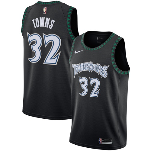 Timberwolves #32 Karl-Anthony Towns Black Basketball Swingman Hardwood Classics Jersey