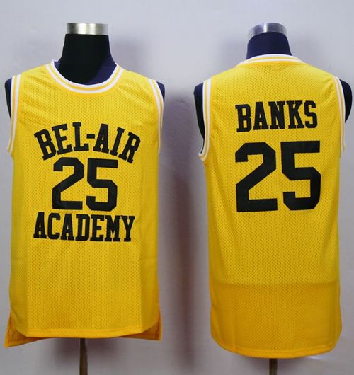 Bel-Air Academy #25 Banks Gold Stitched Basketball Jersey - Click Image to Close