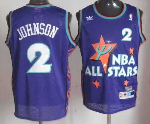 Hornets #2 Larry Johnson Purple 1995 All-Star Throwback Stitched NBA Jersey - Click Image to Close