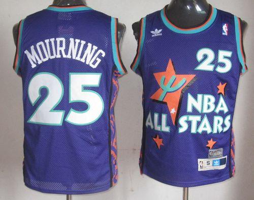 Hornets #25 Alonzo Mourning Purple 1995 All-Star Throwback Stitched NBA Jersey