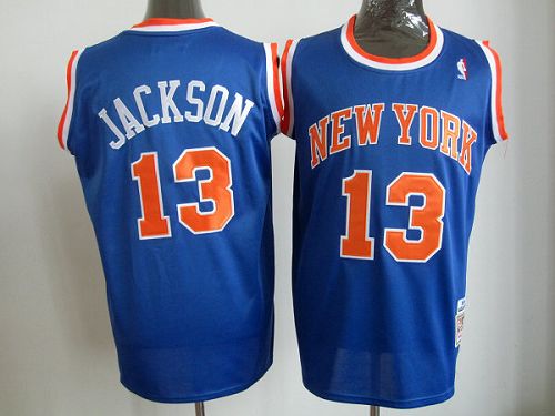 Mitchell And Ness Knicks #13 Mark Jackson Blue Throwback Stitched NBA Jersey - Click Image to Close